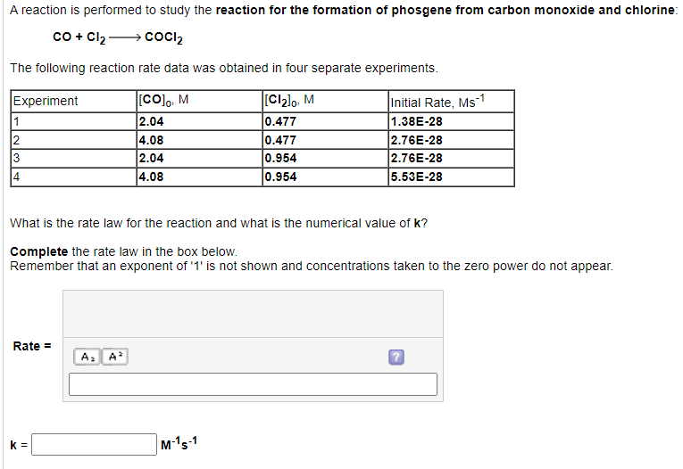 Solved A reaction is performed to study the reaction for the | Chegg.com