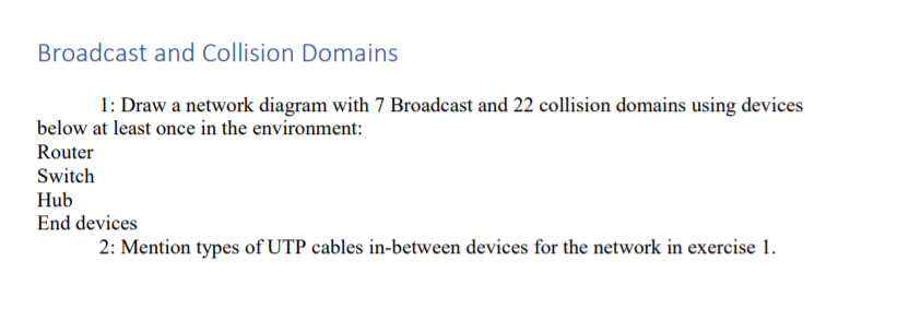 Solved Broadcast and Collision Domains 1: Draw a network | Chegg.com