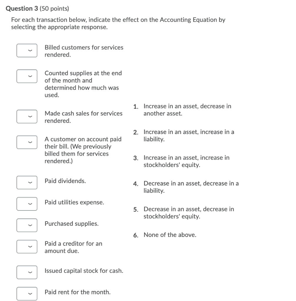Solved Question 3 (50 points) For each transaction below, | Chegg.com