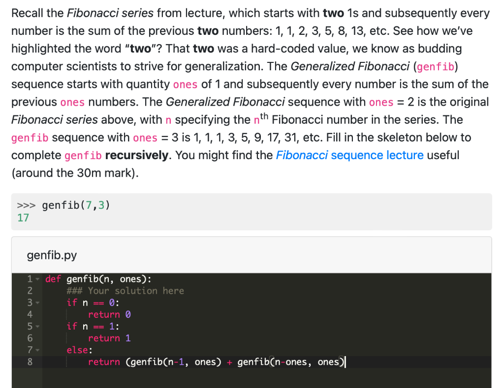 Solved Recall the Fibonacci series from lecture, which | Chegg.com