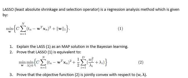 Lasso Least Absolute Shrinkage And Selection Chegg Com