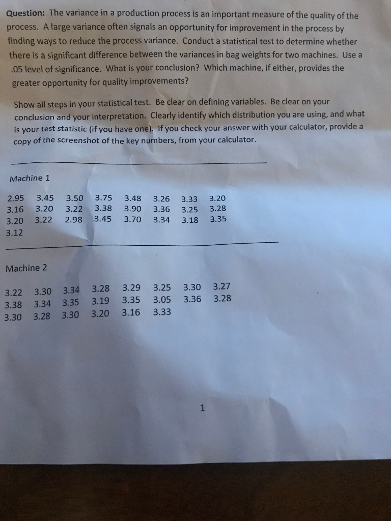 Solved Question: The variance in a production process is an | Chegg.com