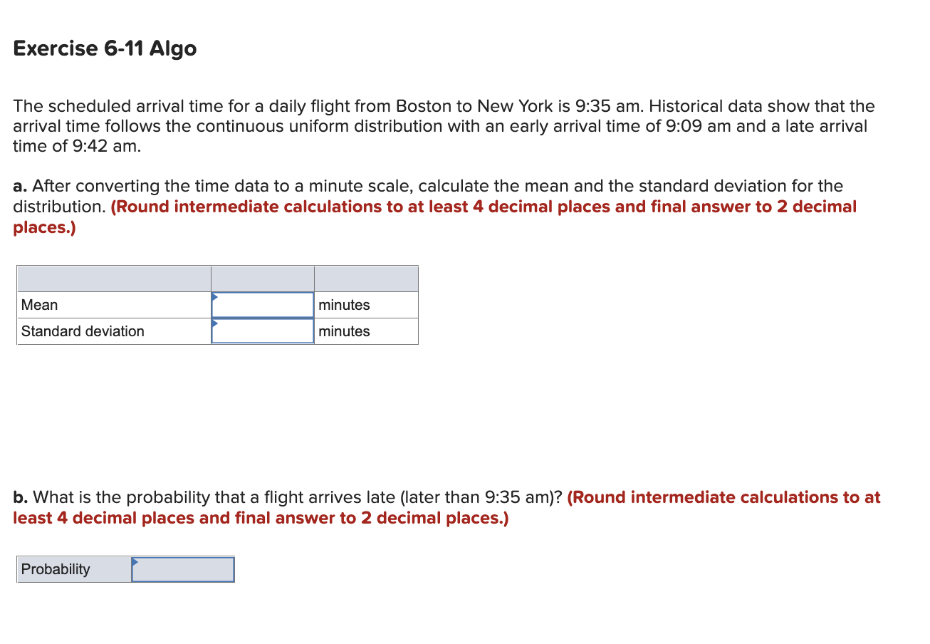 Solved The scheduled arrival time for a daily flight from | Chegg.com