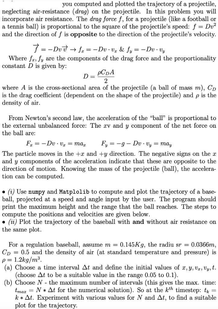 You Computed And Plotted The Trajectory Of A Proje Chegg Com