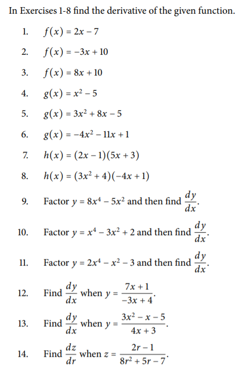 Solved In Exercises 1-8 find the derivative of the given | Chegg.com