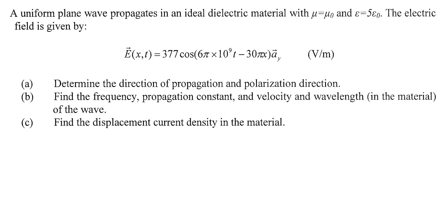 Solved A Uniform Plane Wave Propagates In An Ideal | Chegg.com