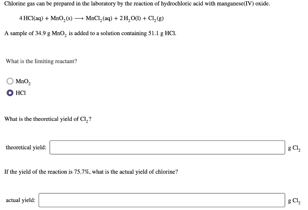 Solved Chlorine gas can be prepared in the laboratory by the