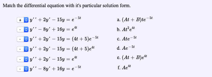 Solved Match the differential equation with it's particular | Chegg.com