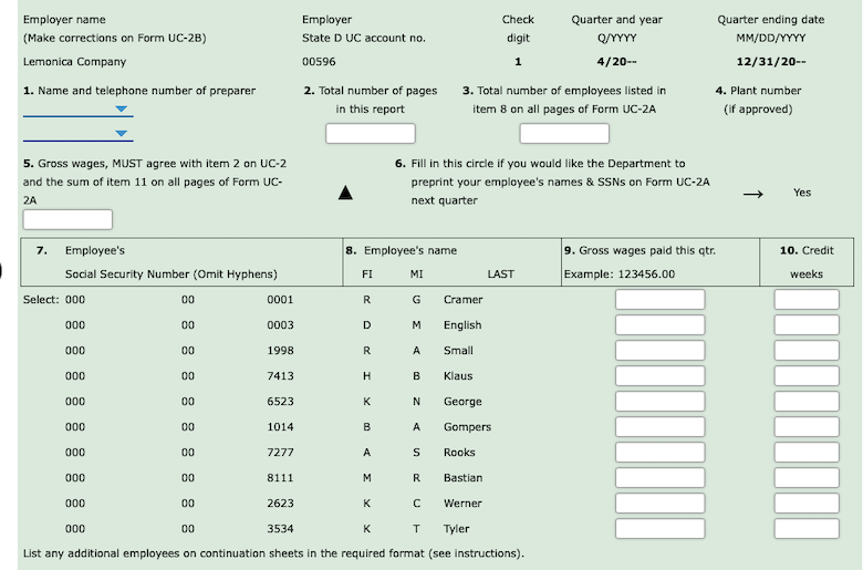 Employer name (Make corrections on Form UC2B)