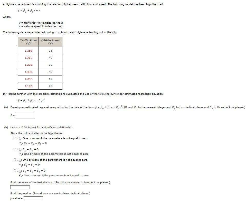 Solved A highway department is studying the relationship | Chegg.com