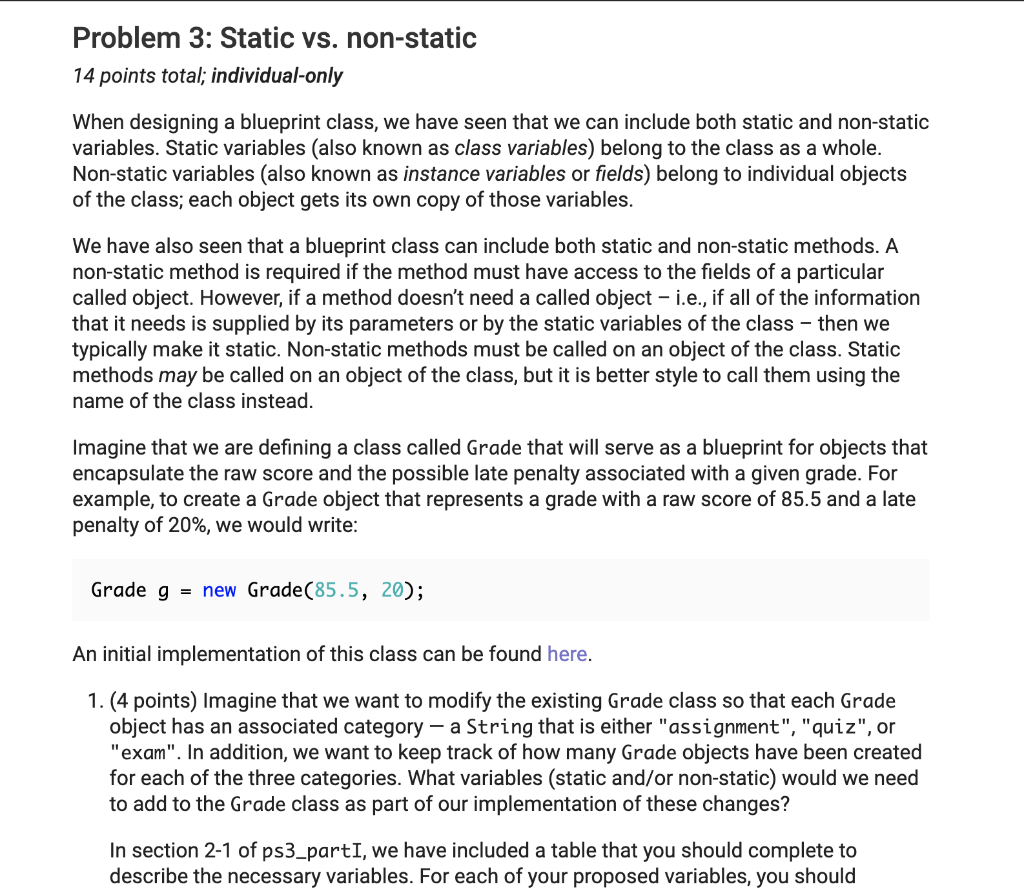Solved Problem 3: Static vs. non-static 14 points total; | Chegg.com