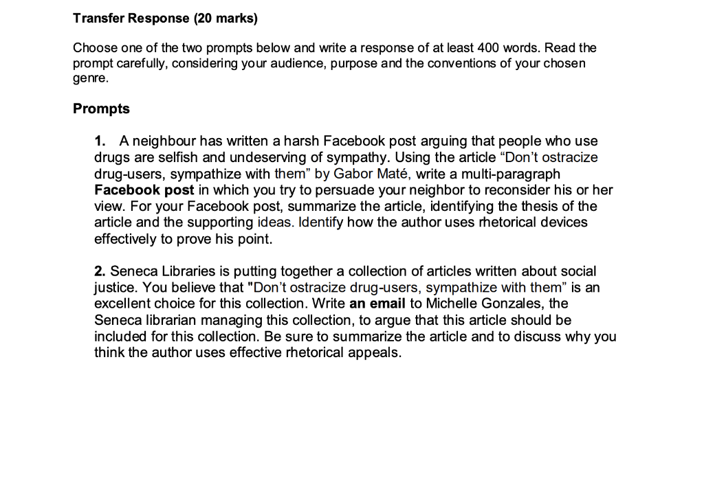 Transfer Response (20 marks) Choose one of the two | Chegg.com