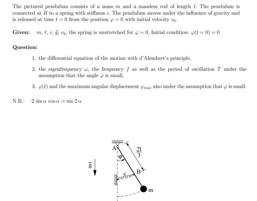 Solved The pictured pendulum consists of a mass m and a | Chegg.com