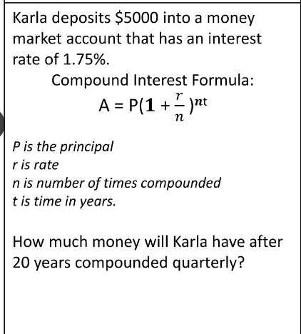 Solved Karla deposits $5000 ﻿into a moneymarket account that | Chegg.com