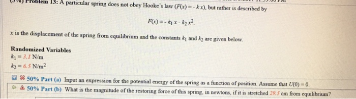 Solved For Part A, The Expression For The Potential Energy | Chegg.com