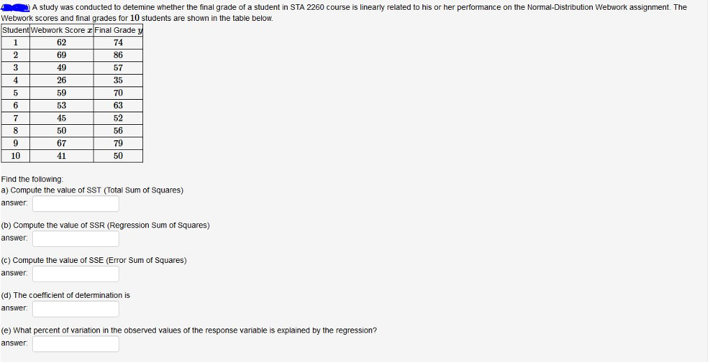 Solved A study was conducted to detemine whether the final | Chegg.com