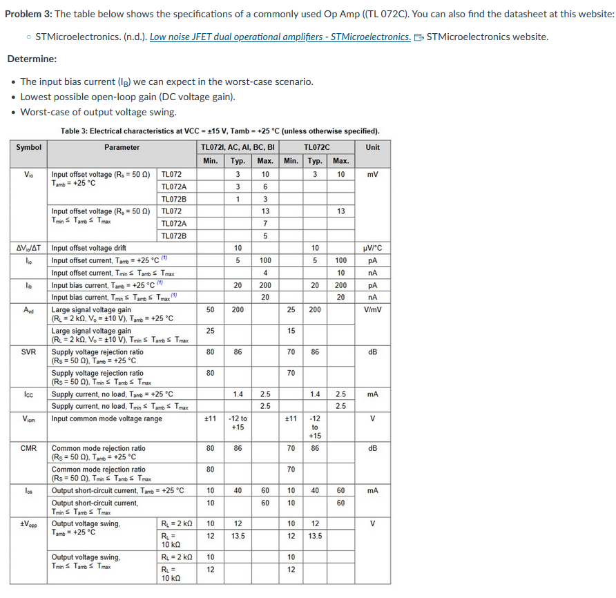 Problem 3: The table below shows the specifications | Chegg.com