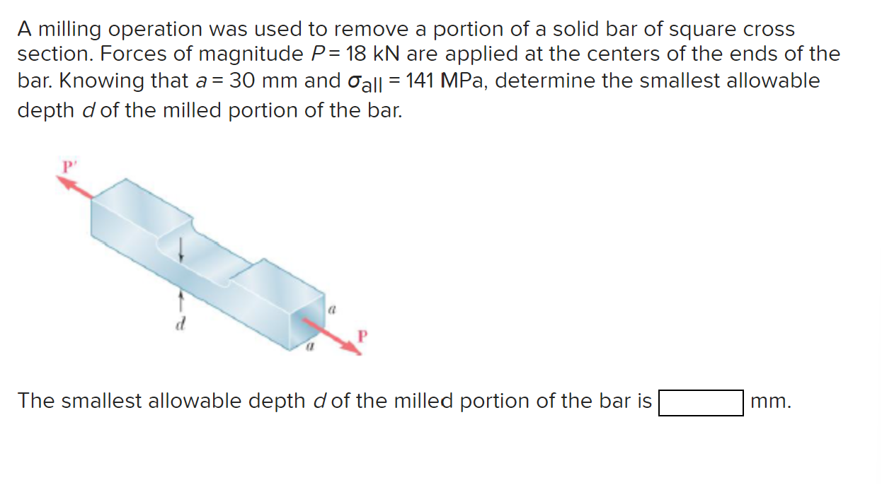 Solved A milling operation was used to remove a portion of a | Chegg.com
