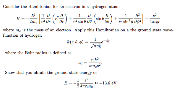 Solved Consider the Hamiltonian for an electron in a | Chegg.com
