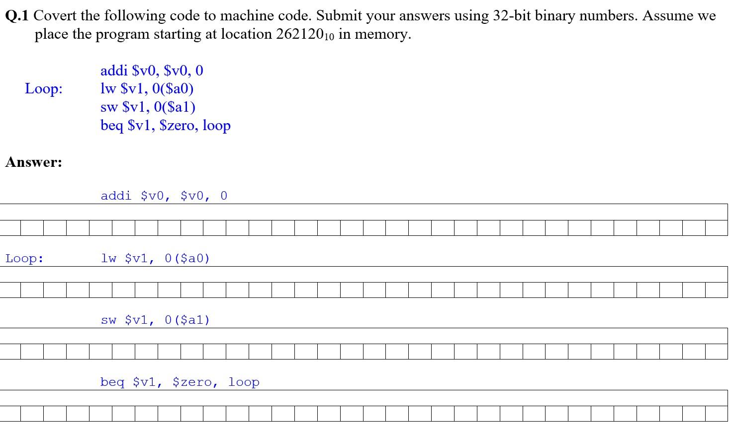 Solved Q.1 Covert the following code to machine code. Submit | Chegg.com