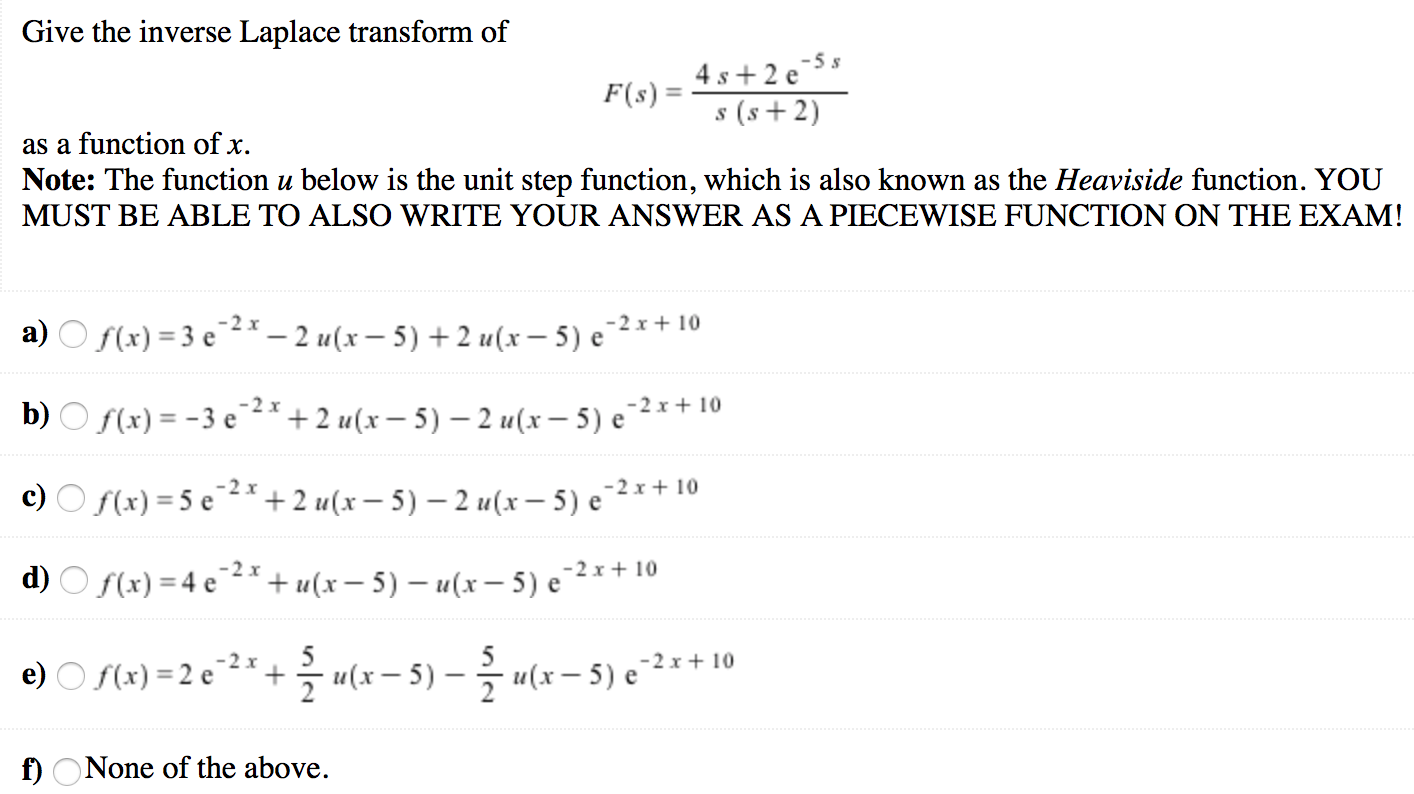 Solved Give The Inverse Laplace Transform Of 4s 2 E F S Chegg Com