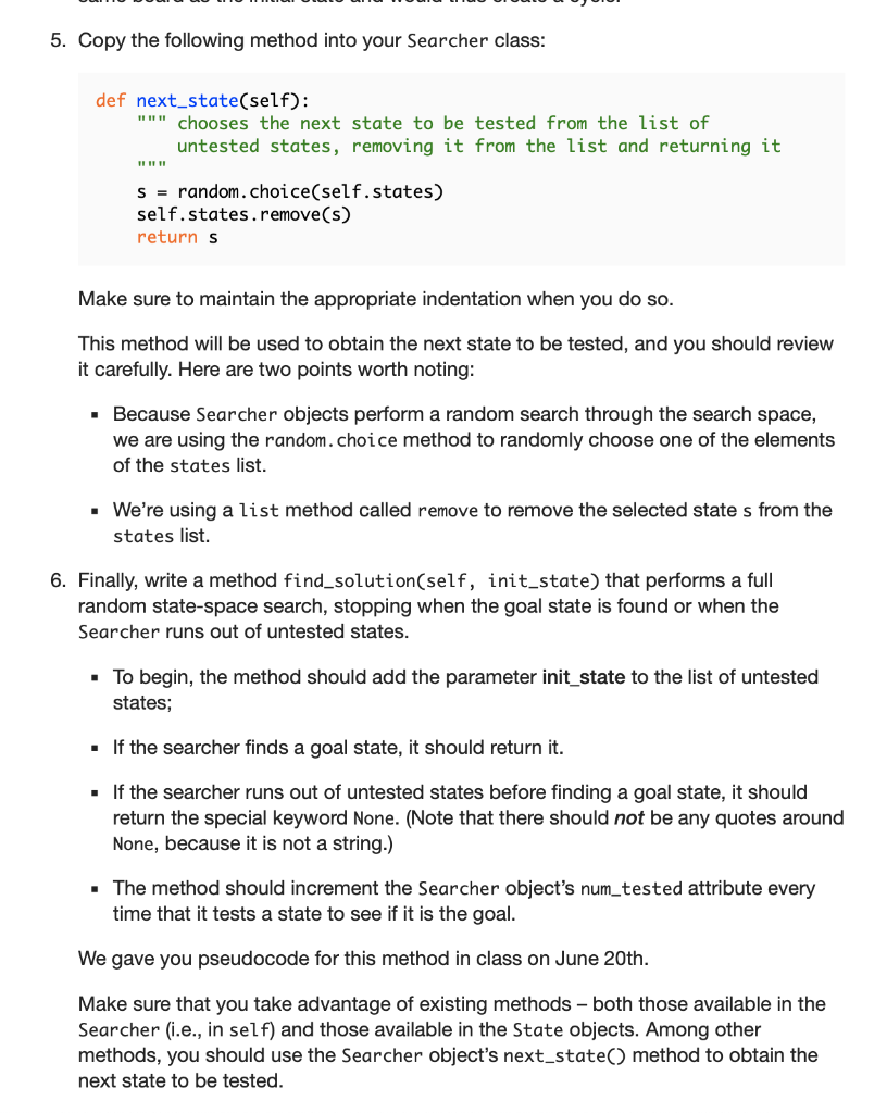 Solved 5. Copy the following method into your searcher | Chegg.com