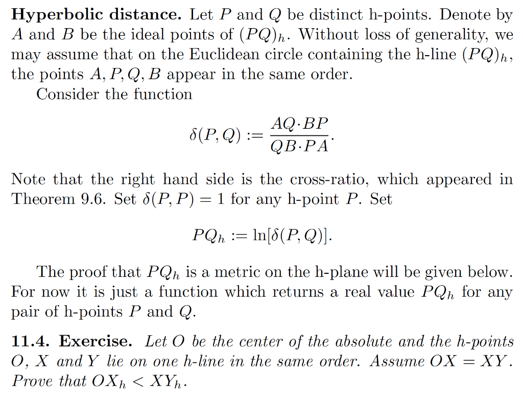 h: Hyperbolic distance. Let P and Q be distinct | Chegg.com