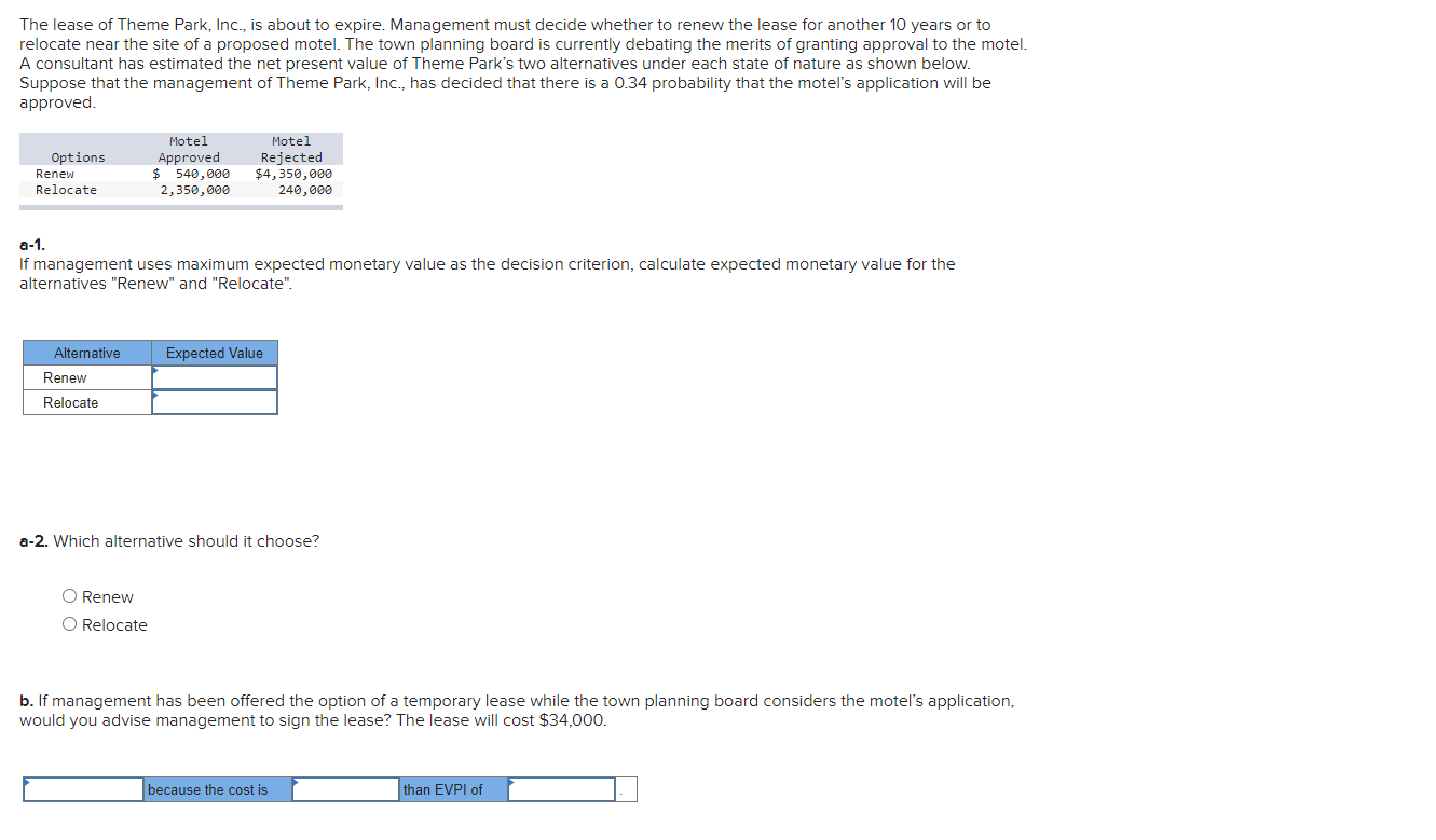 Solved The lease of Theme Park, Inc., is about to expire.