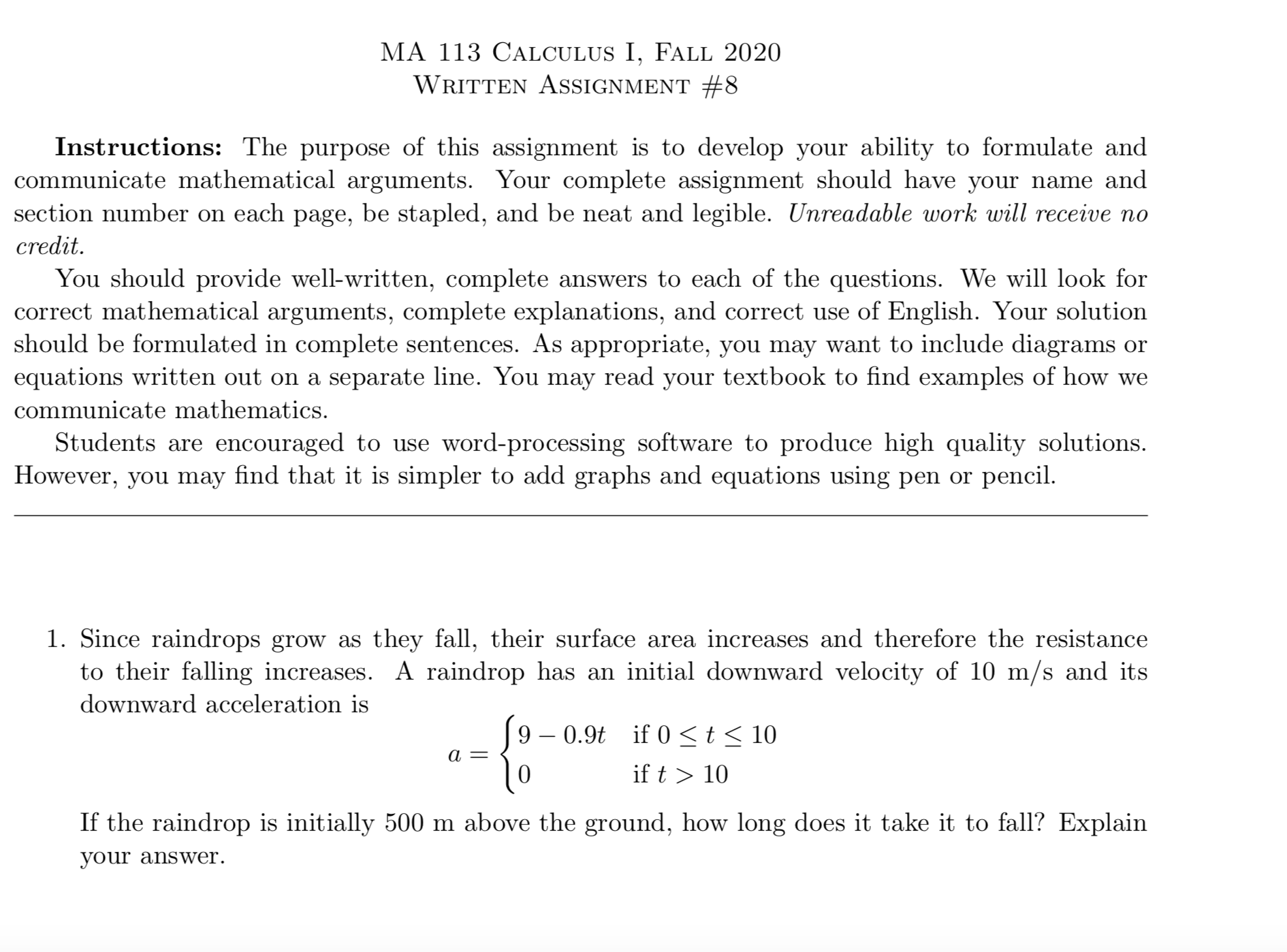 Solved Ma 113 Calculus I Fall Written Assignment 8 Chegg Com