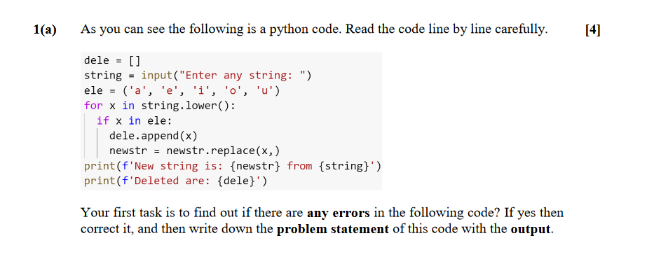 Solved 1(a) As you can see the following is a python code. | Chegg.com