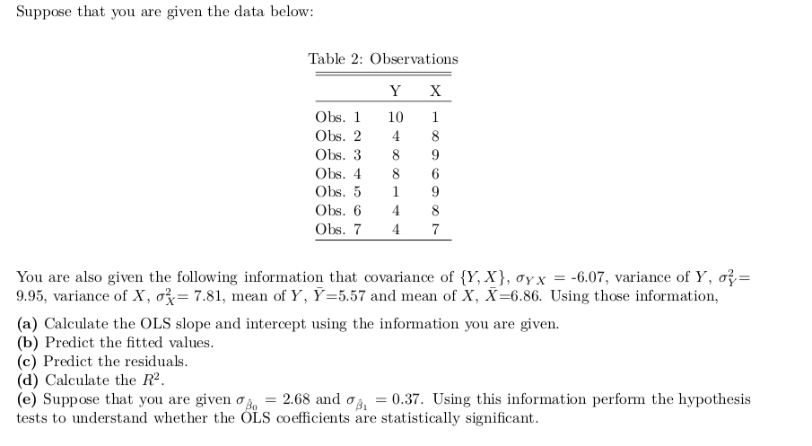 Solved Suppose that you are given the data below: Table 2: | Chegg.com