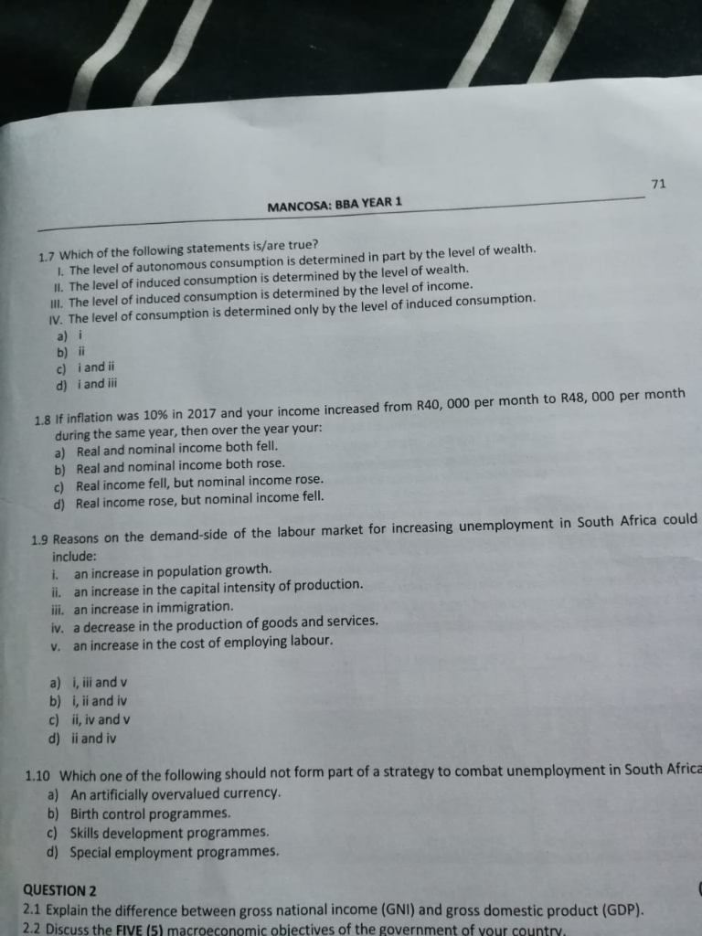 Solved 71 MANCOSA: BBA YEAR1 1.7 Which Of The Following | Chegg.com