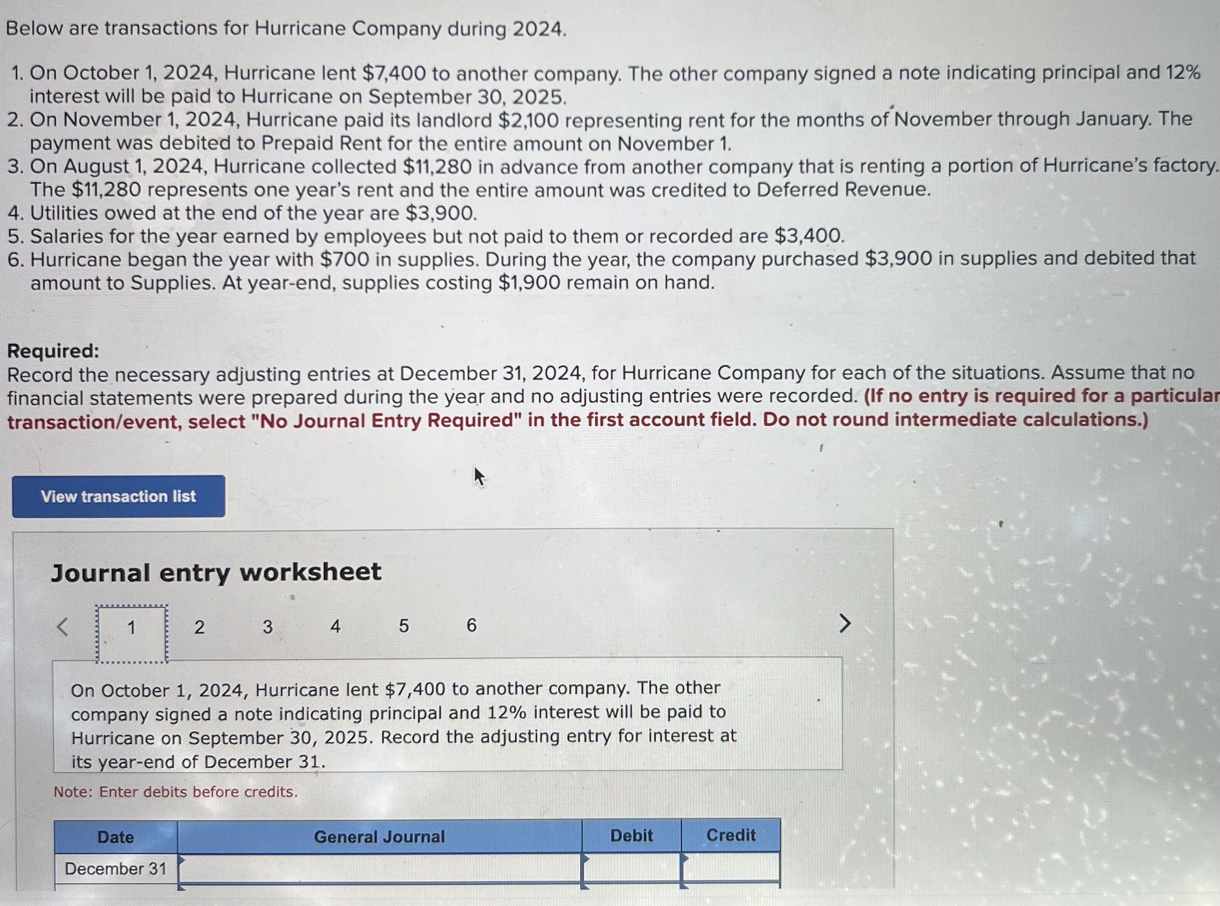 Solved Below are transactions for Hurricane Company during