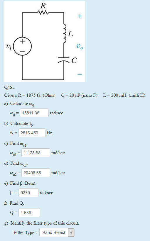 Solved L 0 Mh Milli H Q4sc Given R Ohm C Chegg Com