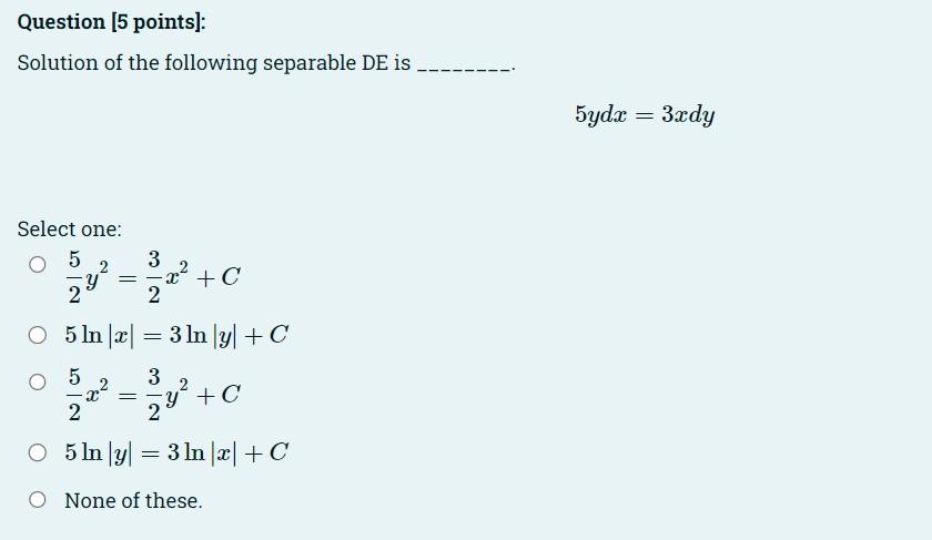 Solved Question [5 points]: Solution of the following | Chegg.com