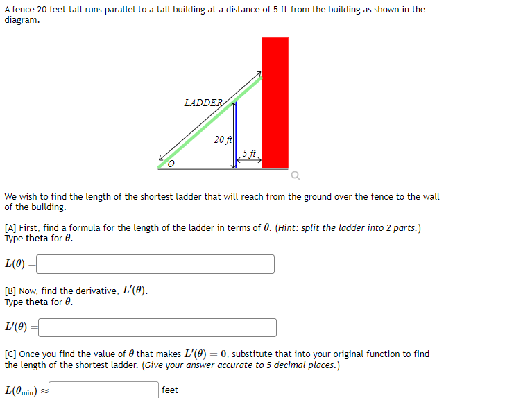 Solved A fence 20 feet tall runs parallel to a tall building | Chegg.com