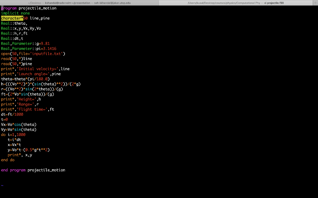 Below is my fortran program for projectile motion. It | Chegg.com