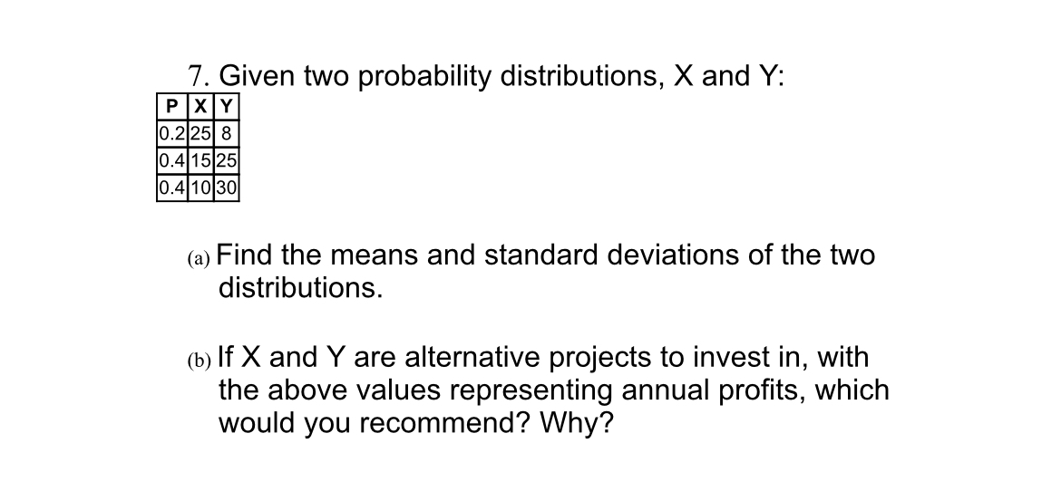 Solved 7. Given two probability distributions, X and Y (a)