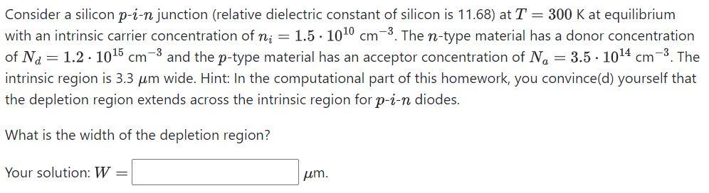 Solved Consider A Silicon P - I−n Junction (relative | Chegg.com