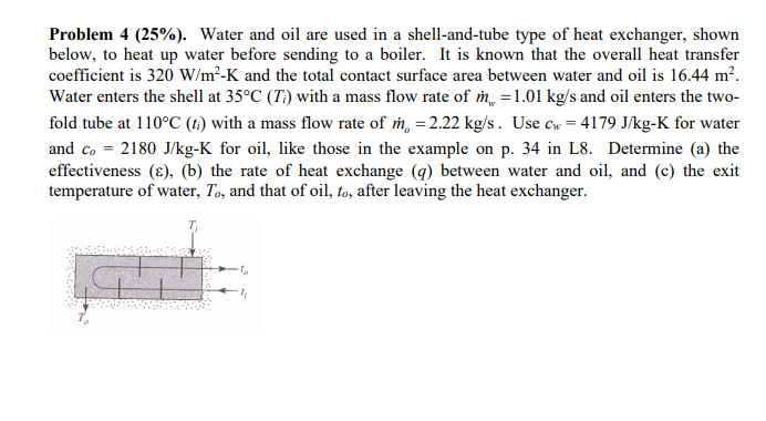 Solved Problem 4 (25%). Water and oil are used in a | Chegg.com