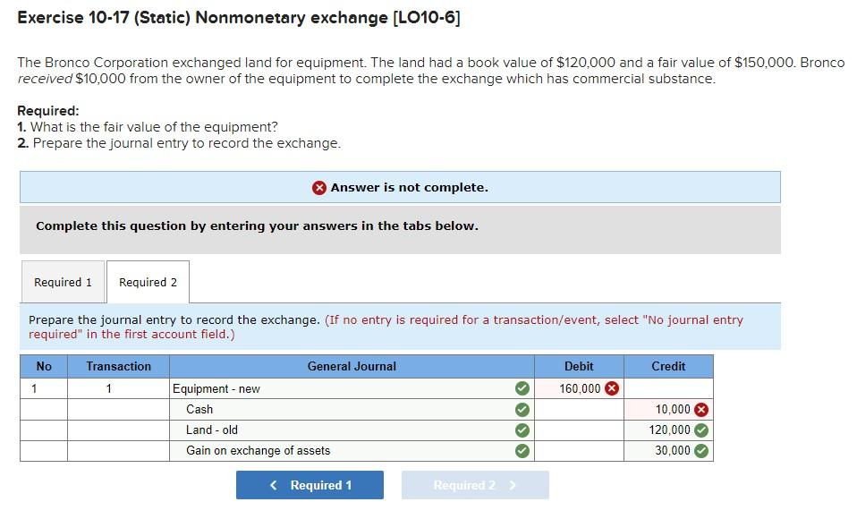 Solved Exercise 10-17 (Static) Nonmonetary exchange [LO10-6] | Chegg.com