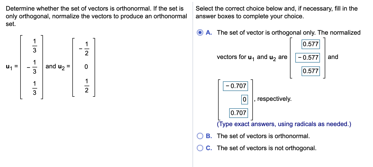 Solved Determine Whether The Set Of Vectors Is Orthonormal. | Chegg.com