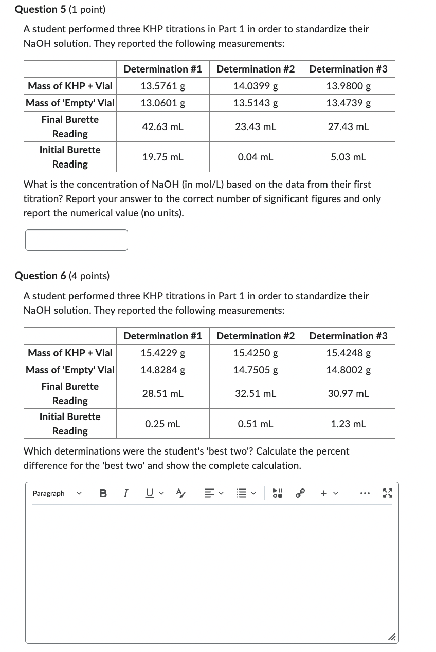 Solved A student performed three KHP titrations in Part 1 in