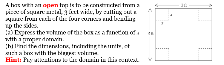 Solved 3 ft A box with an open top is to be constructed from | Chegg.com