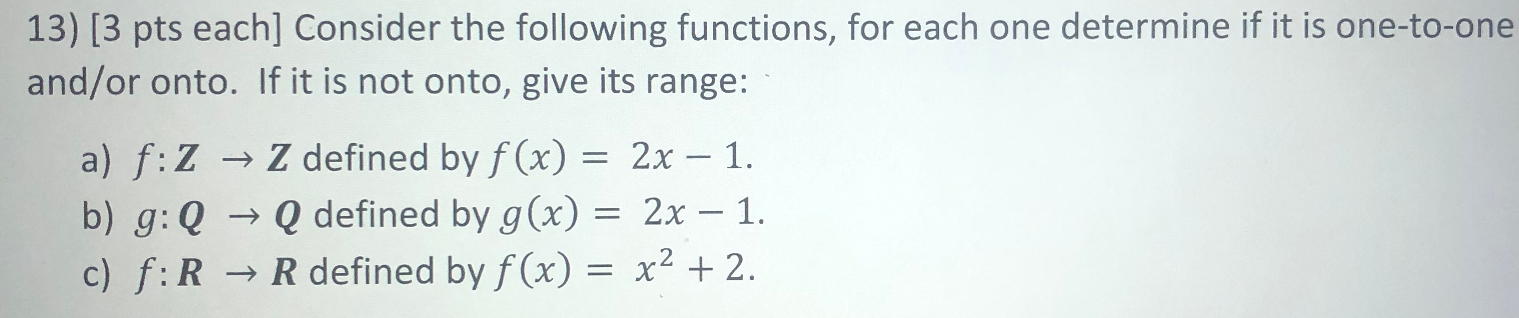 Solved 13) [3 pts each] Consider the following functions, | Chegg.com