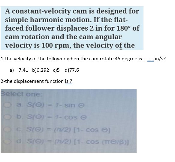 Solved A constantvelocity cam is designed for simple
