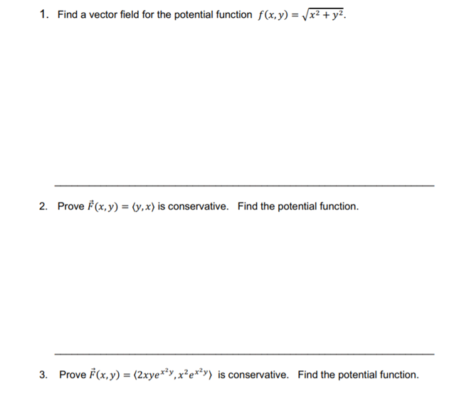 Solved 1. Find a vector field for the potential function | Chegg.com