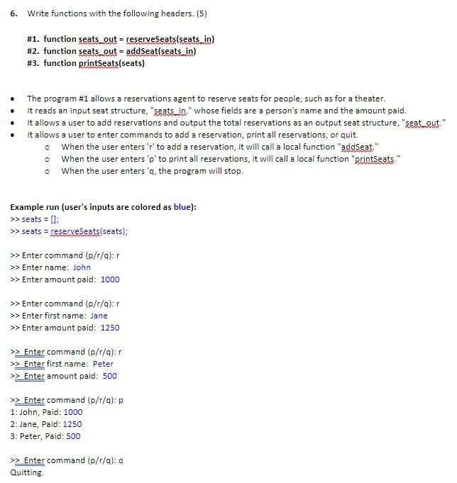 6. Write functions with the following headers. (5) | Chegg.com