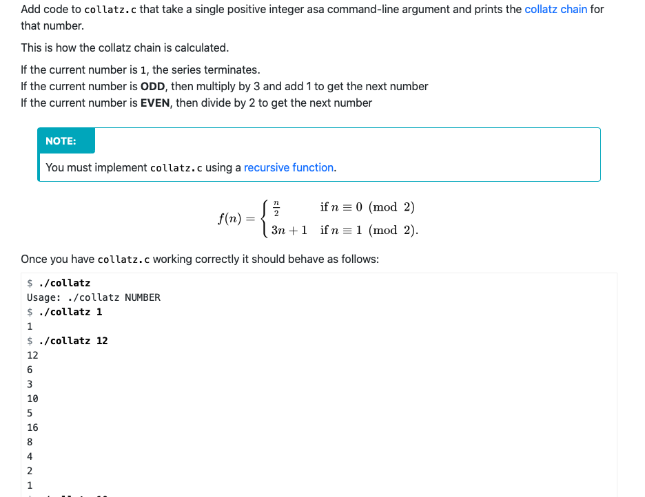 Solved Add code to collatz.c that take a single positive | Chegg.com