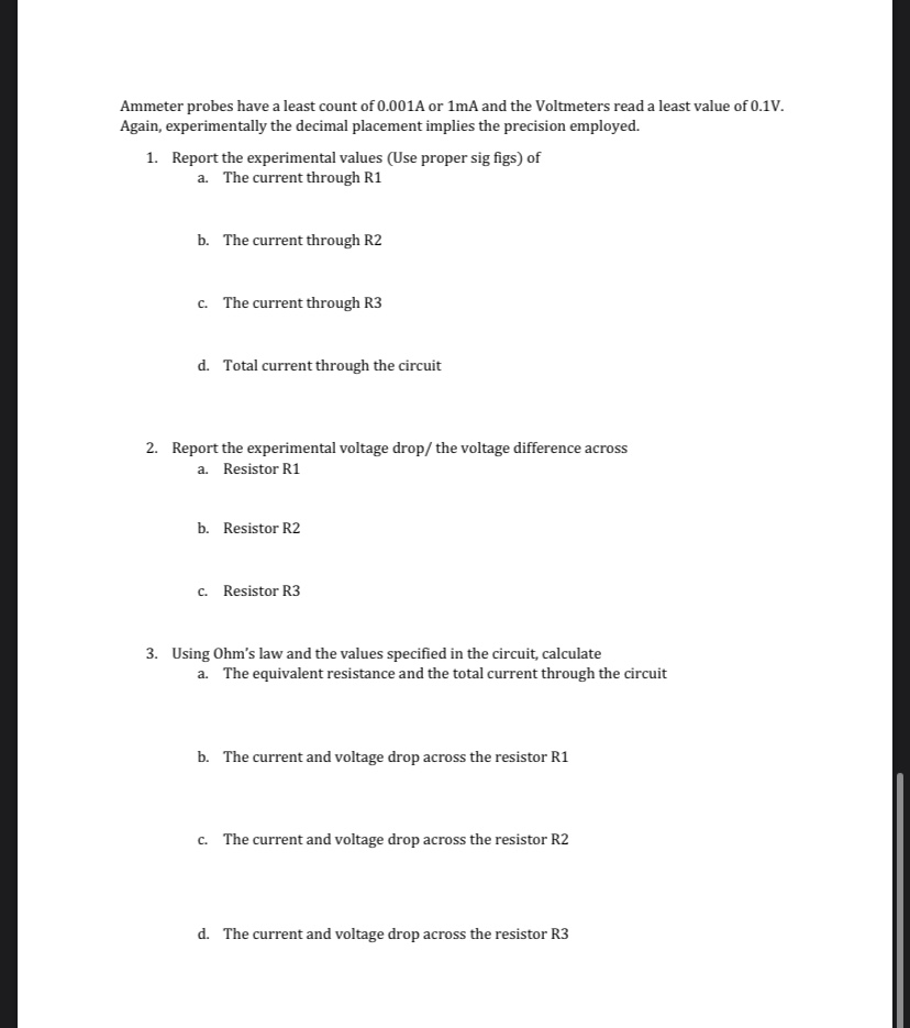 Solved Ammeter probes have a least count of 0.001A or 1mA
